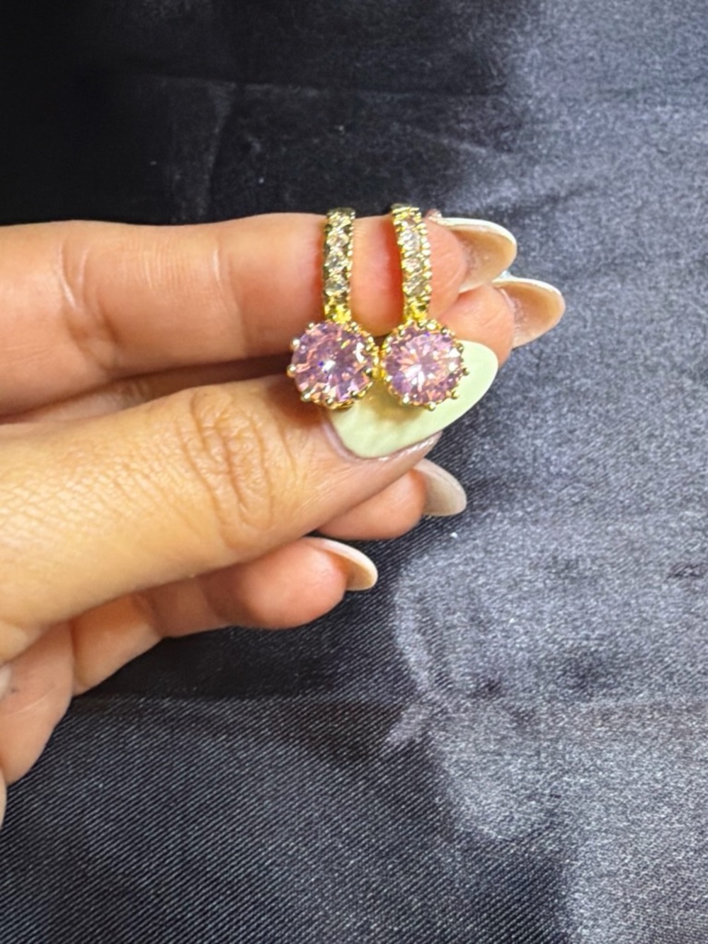 Gold Hoop Earrings with Pink Crystal Drops by